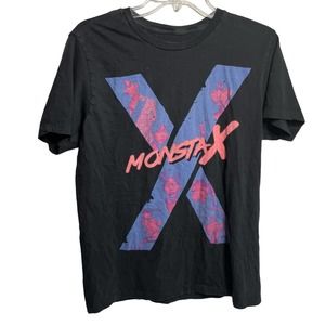 Monsta X Shirt Mens Medium Black Boy Band Korean KPop Rocker Grunge Skate